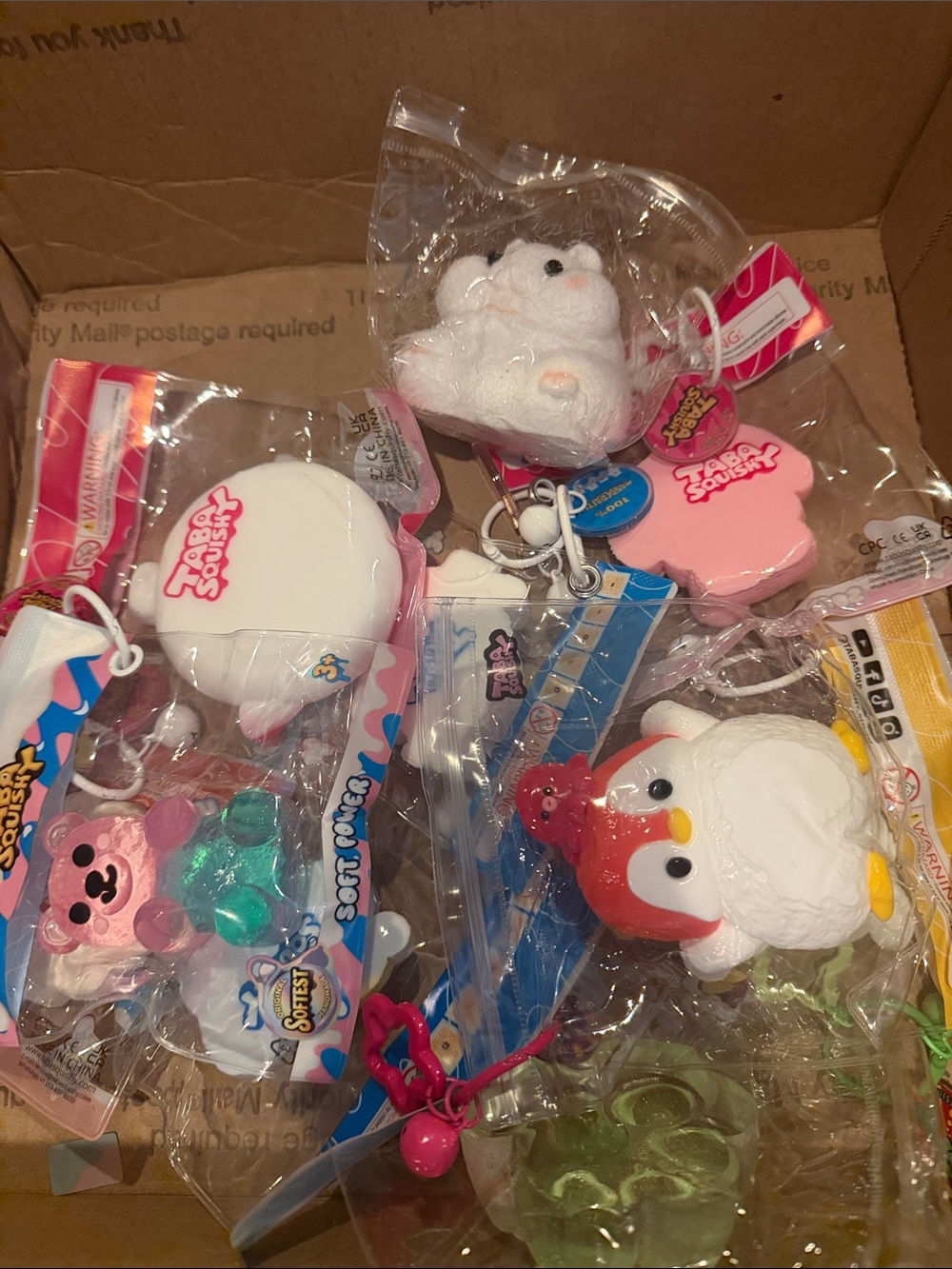 BUNDLE OF 4. Genuine TABA. SQUISHY. White & Pink Plush Keychain Toys - Kids Toys